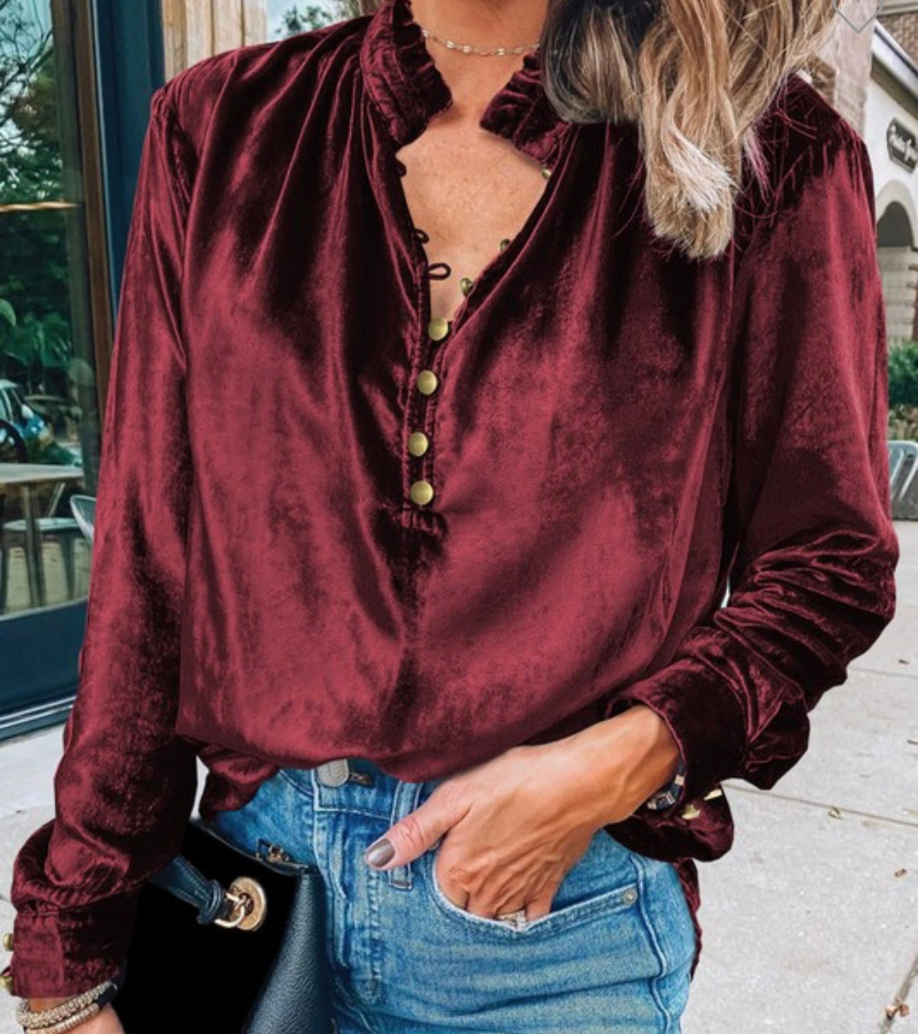 Velvet Button Top Multiple Colors