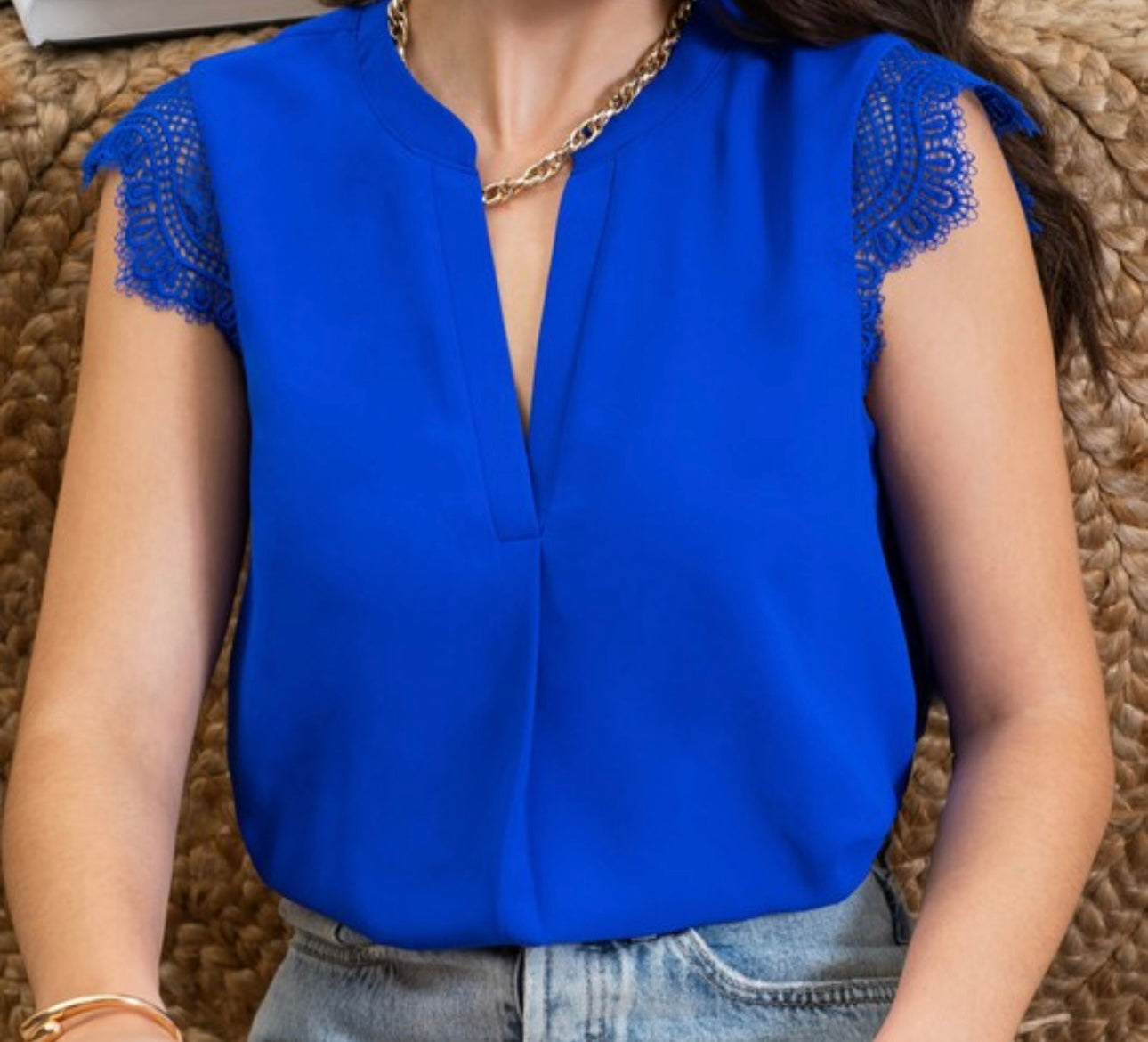 Split Neck Lace Blouse Multiple Colors