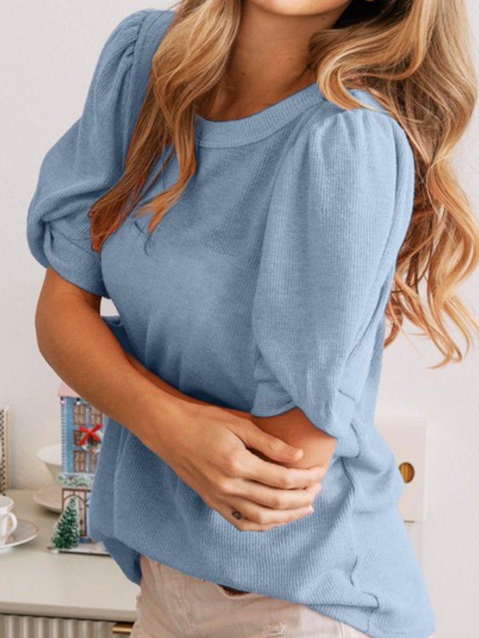 Puff Twisted Sleeve Top Multiple Colors