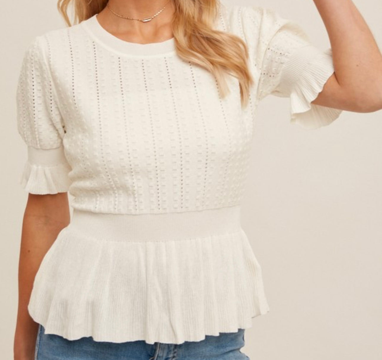 Cream Peplum Top