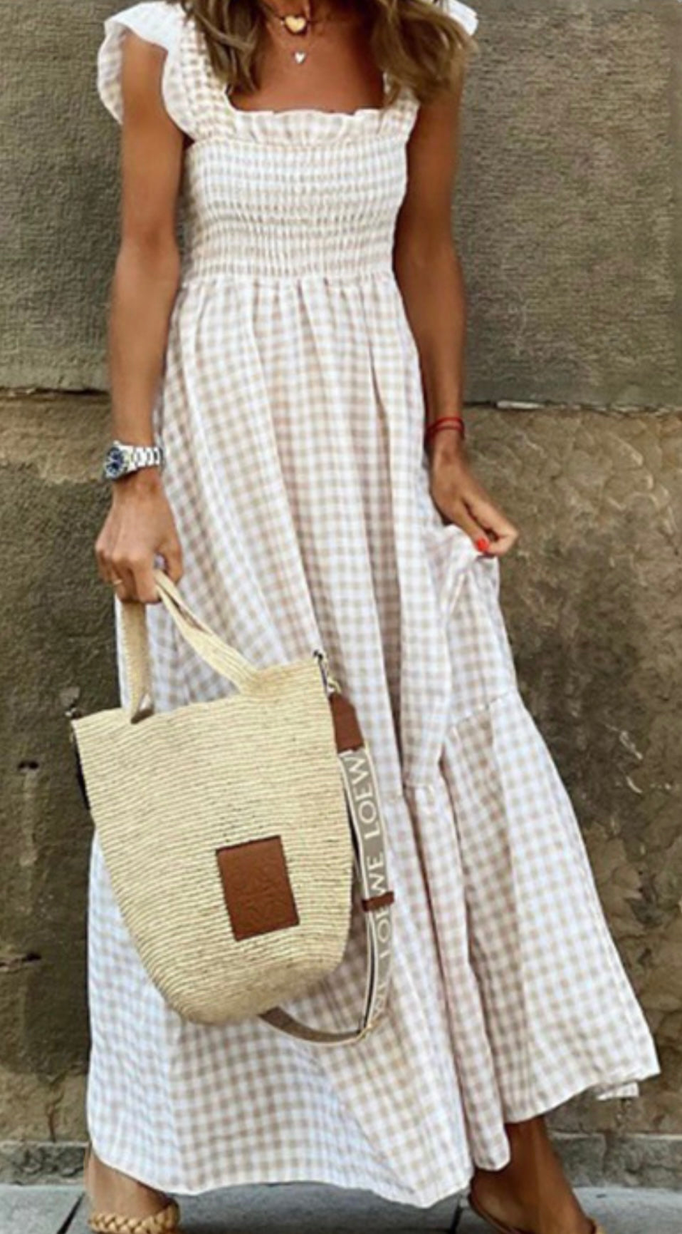 Tan Gingham Dress