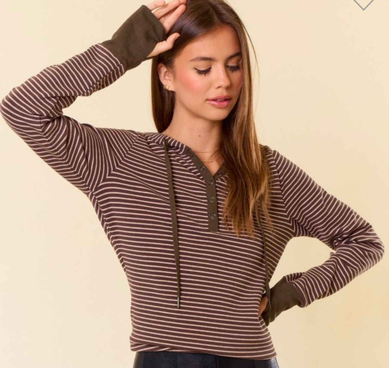 Hooded Henley Top Multiple Colors