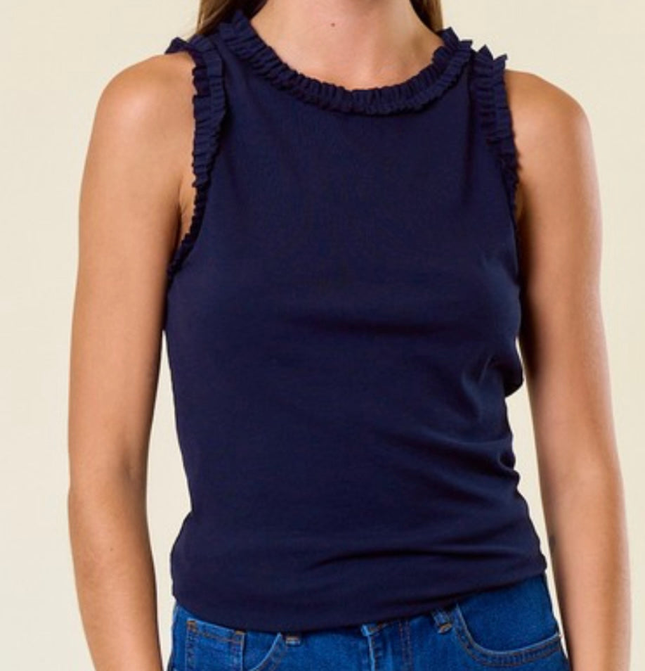 Ribbed Ruffle Tank Multiple Colors