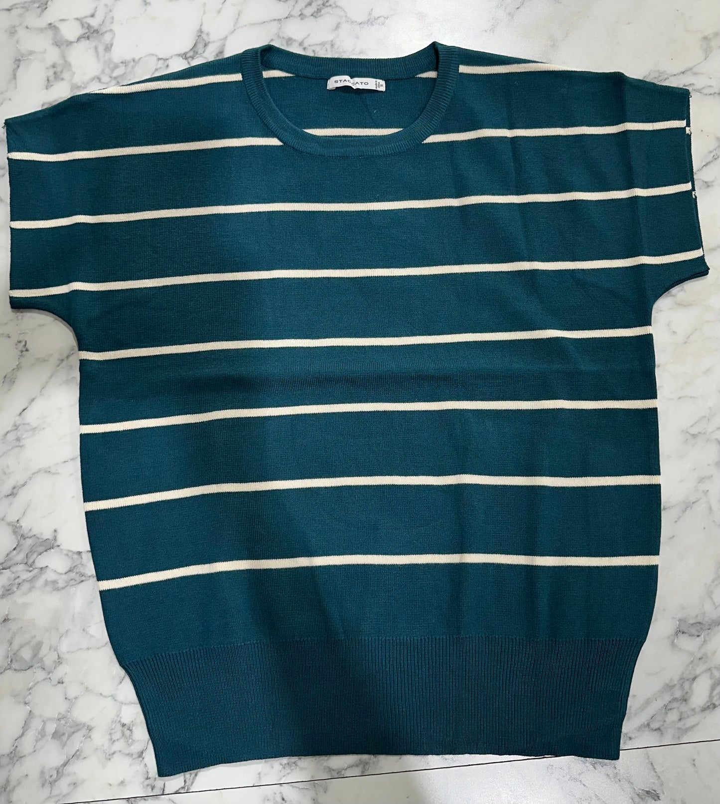 Teal Striped Sweater Short Sleeve