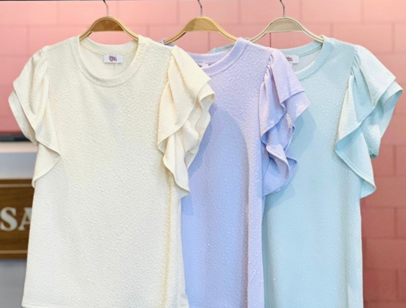 Sparkly Flutter Sleeve Top Multiple Colors Final Sale