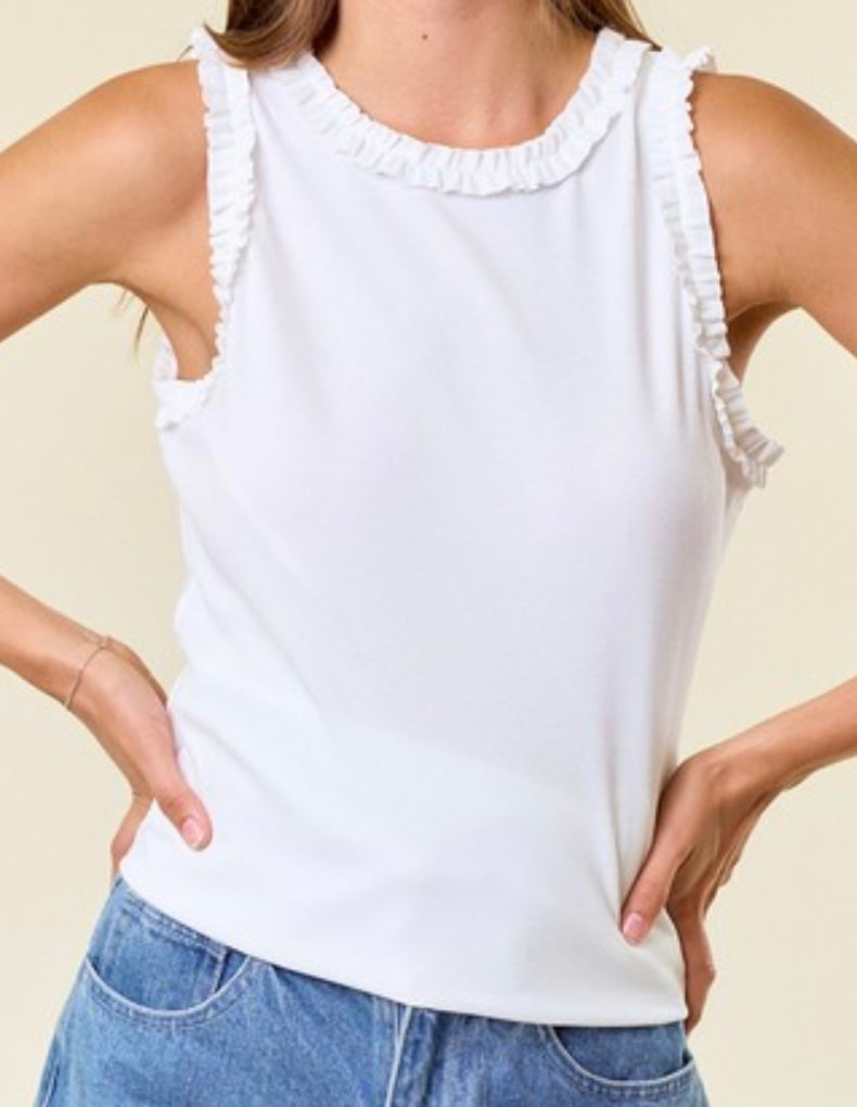 Ribbed Ruffle Tank Multiple Colors