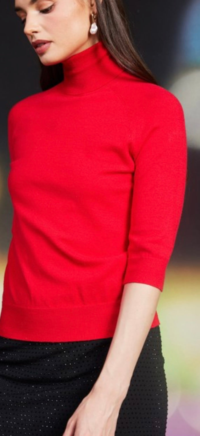 3/4 Sleeve Turtleneck Sweater Multiple Colors Final Sale