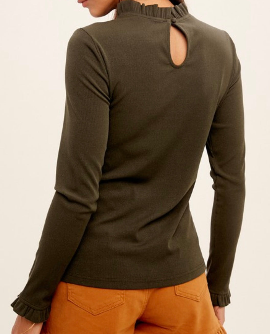 Ribbed Ruffle Neck Top Multiple Colors