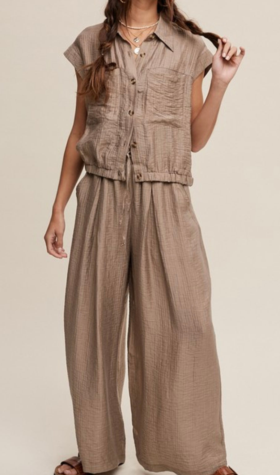Button Down Top & Pleated Pants Set