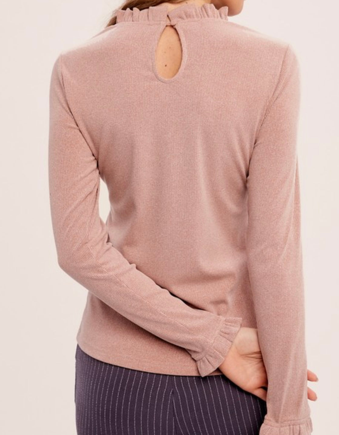Ribbed Ruffle Neck Top Multiple Colors