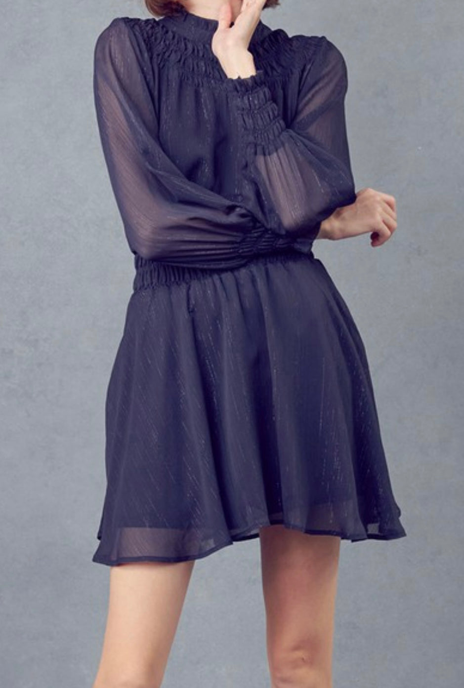 Navy Smock Neck Dress