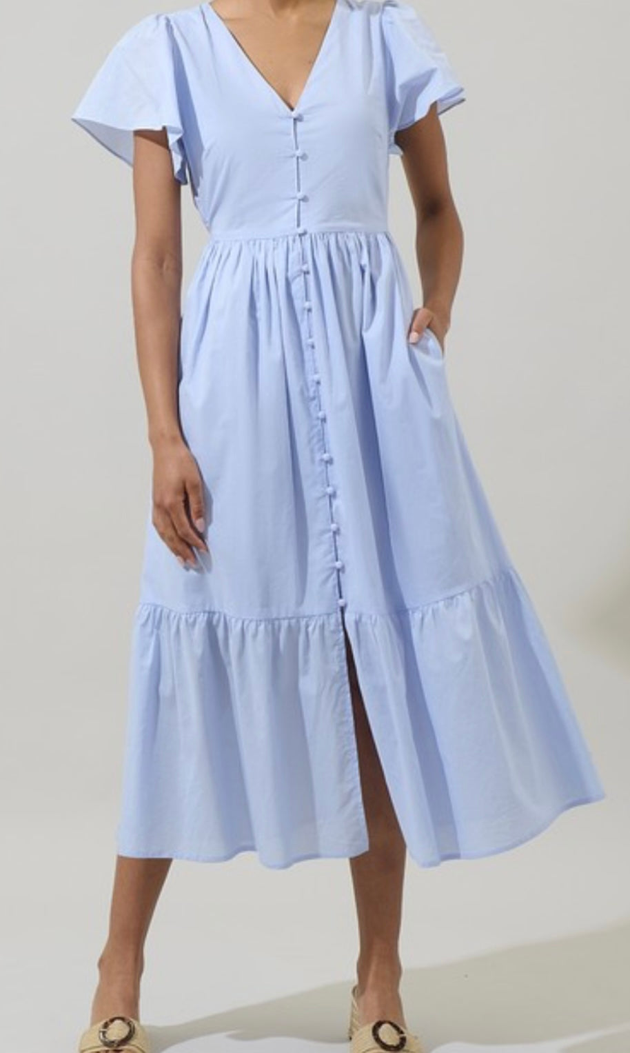 Blue Button Midi Dress Blush Boutique and Tan Blue Button Midi Dress Blush Boutique and Tan