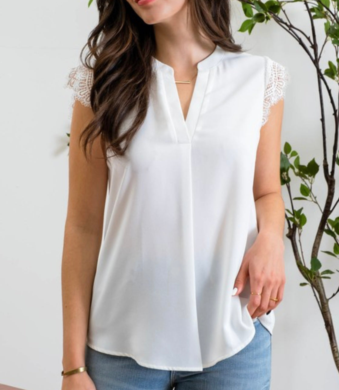 Split Neck Lace Blouse Multiple Colors