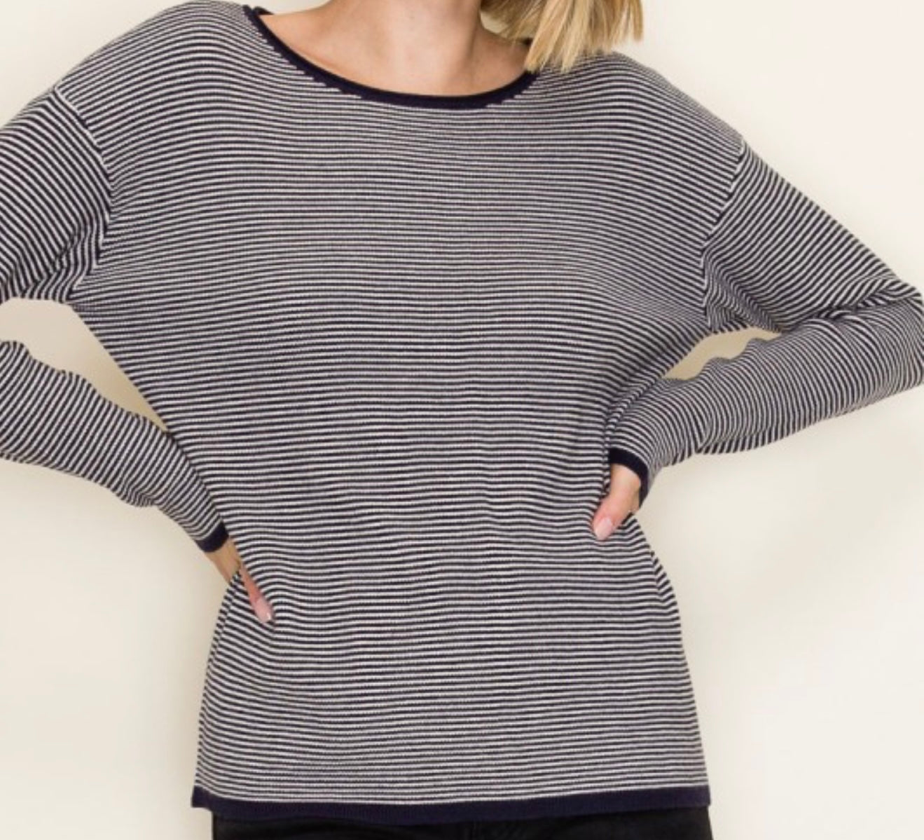 Navy Striped Waffle Knit Top