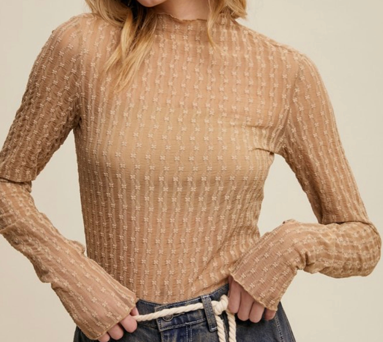 Tan Sheer Textured Top