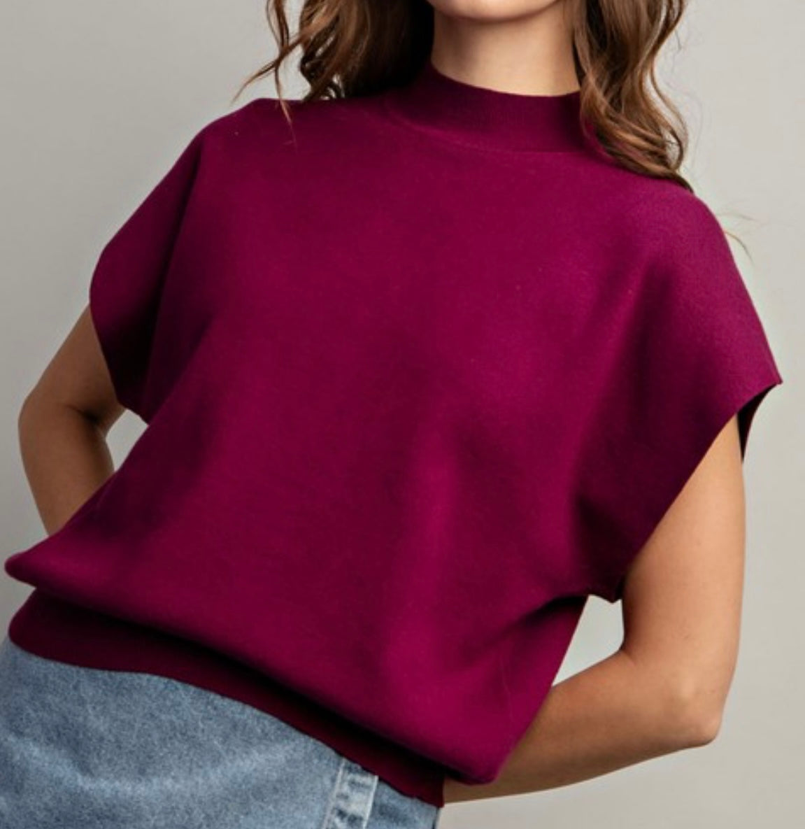 Plum Mock Neck Sweater