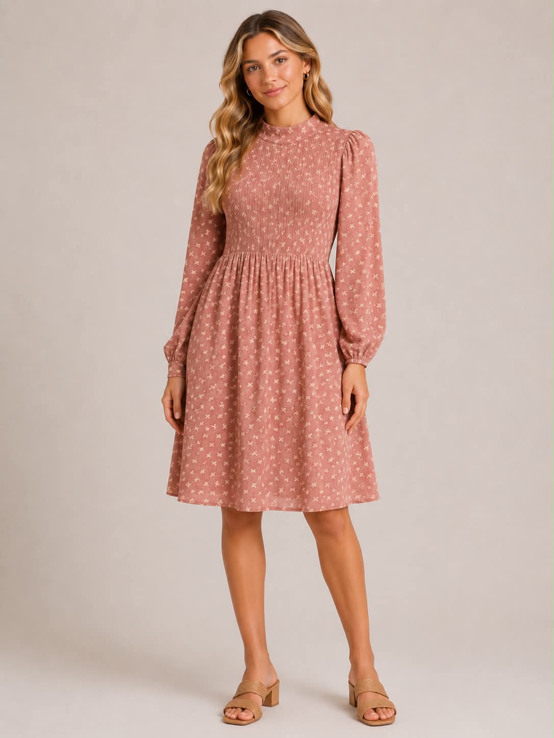 Bow Print Smocked Dress
