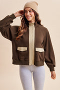 Soft Scuba Knit Color Block Active Zip-up Jacket
