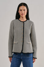 Vertical Stripe Knit Sweater Jacket Multiple Colors