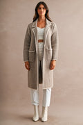 Knit Lapel Collar Open Cardigan With Contrast Trim