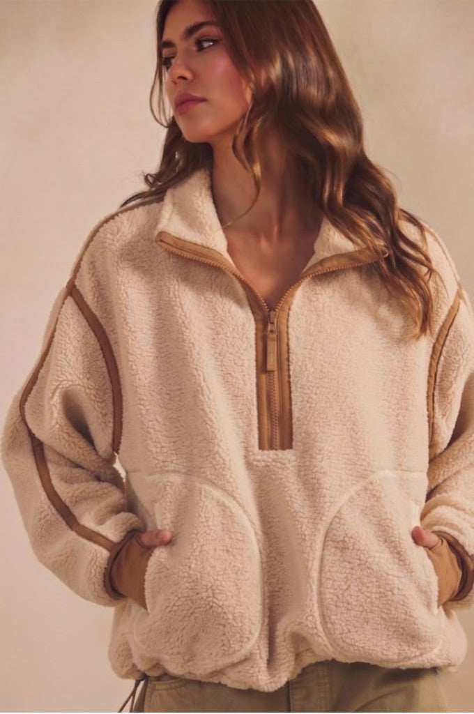 Fleece Zipper Hide Pocket Pullover Multiple Colors