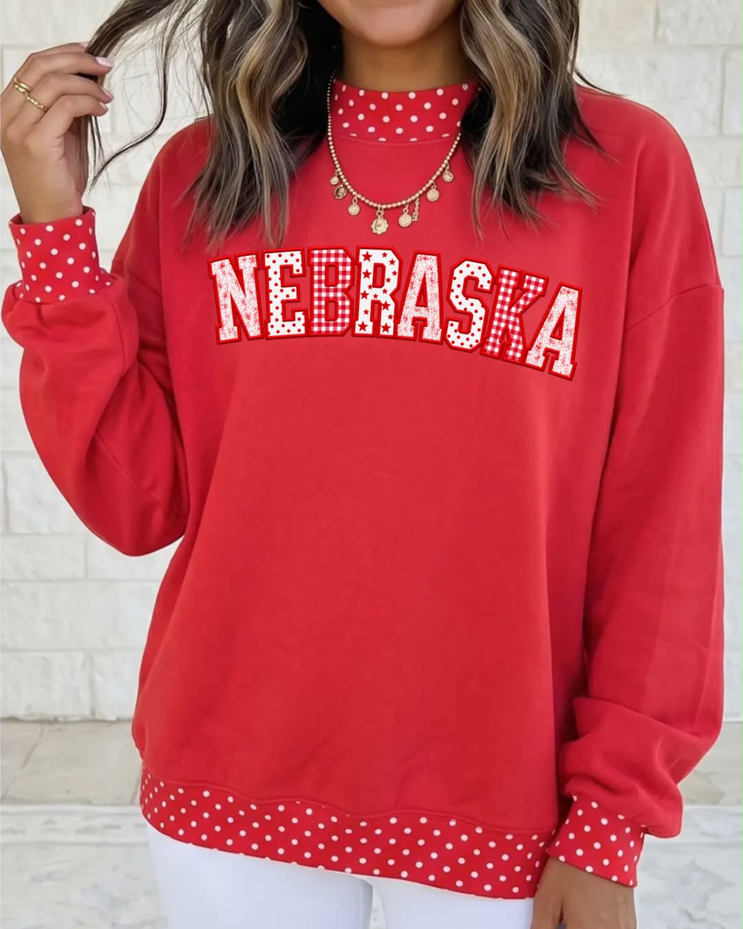 Nebraska Faux Patch Mock Neck Sweater