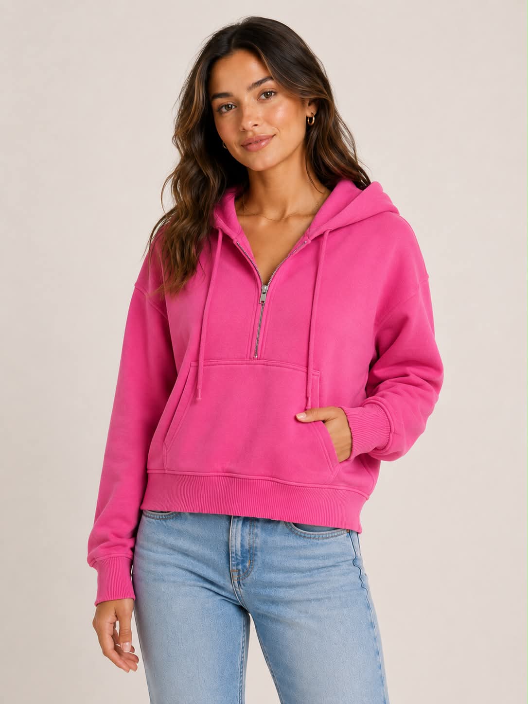 Half- Zip Cropped Hoodie