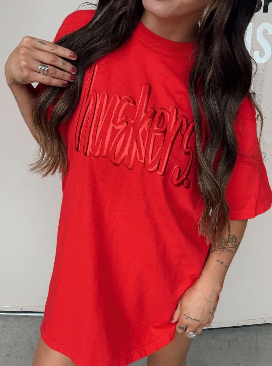Huskers 3D Metallic Puff Tee