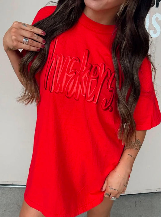 Huskers 3D Metallic Puff Tee