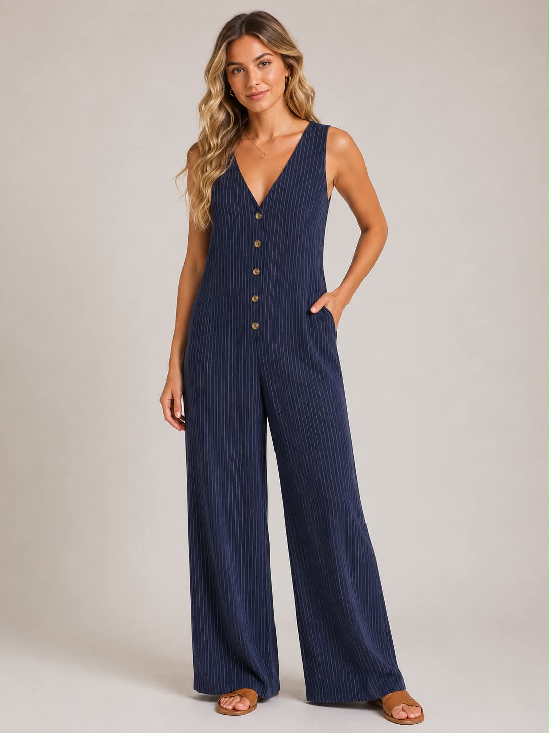 Navy Pinstripe Jumpsuit