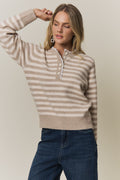 Striped Knit Henley Sweater