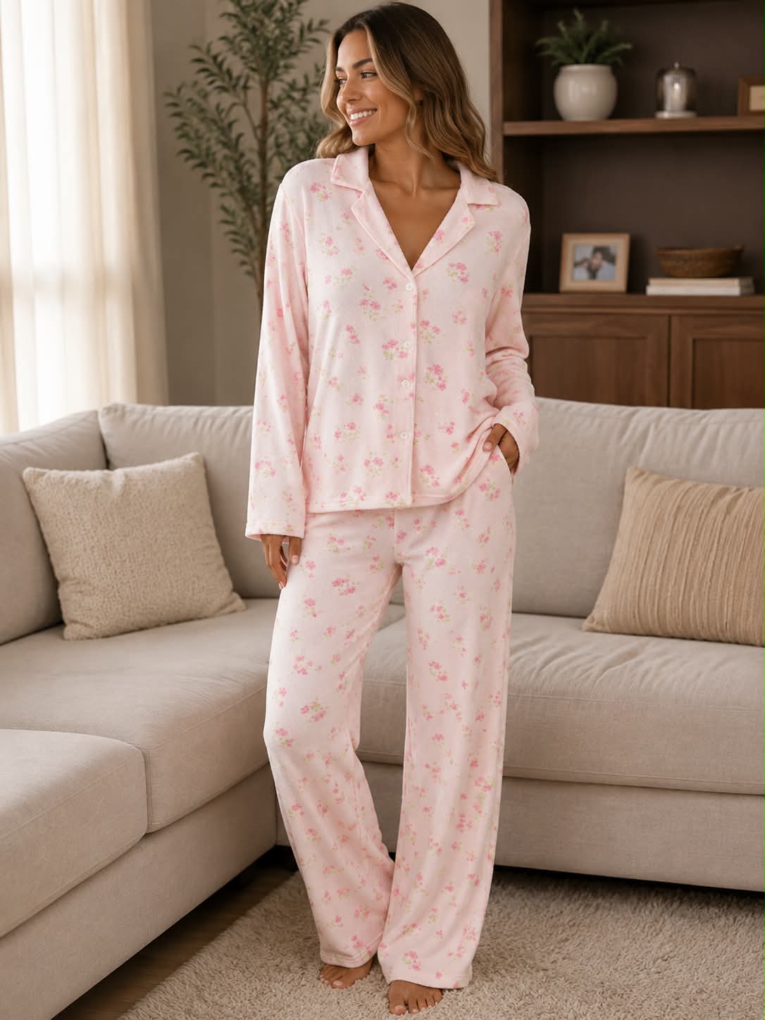 Pink Floral Pajama Set
