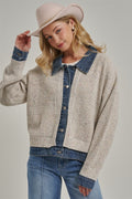 Jacket Style Sweater Cardigan Denim Collar