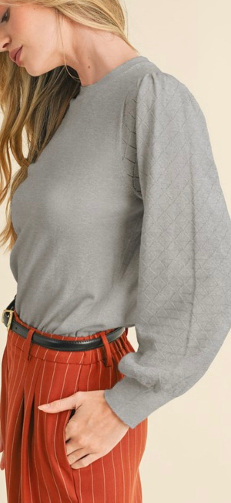 Grey Diamond Sleeve Sweater