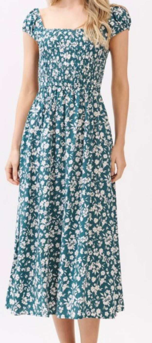 Teal Smock Neck Dress