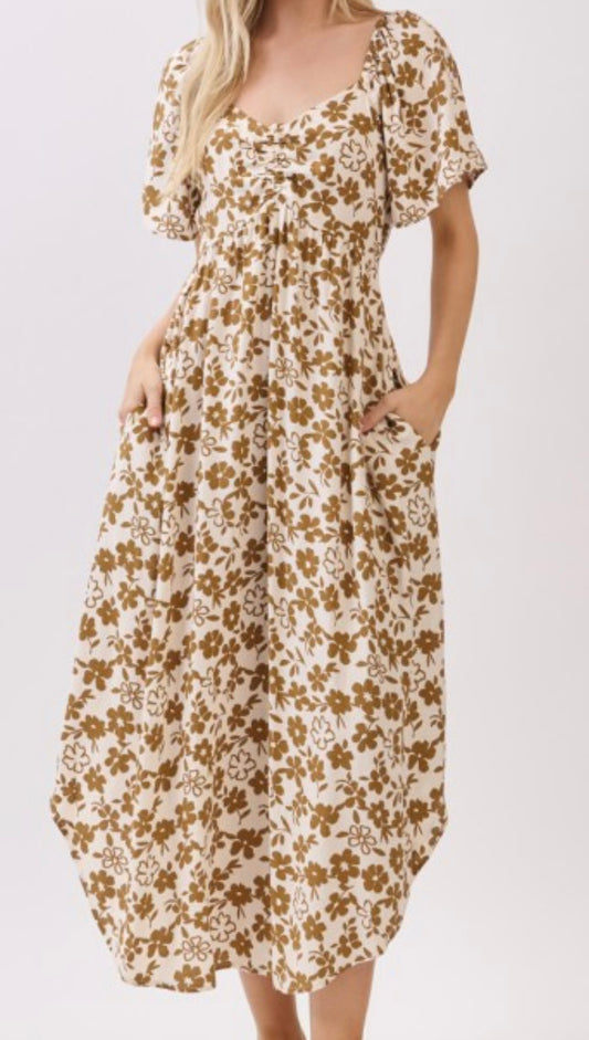 Beige Ruched Dress