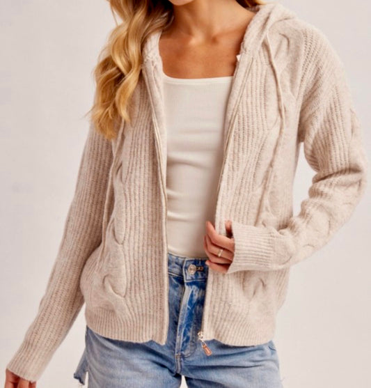Cable Knit Hooded Cardigan