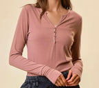 Henley Knit Top Multiple Colors