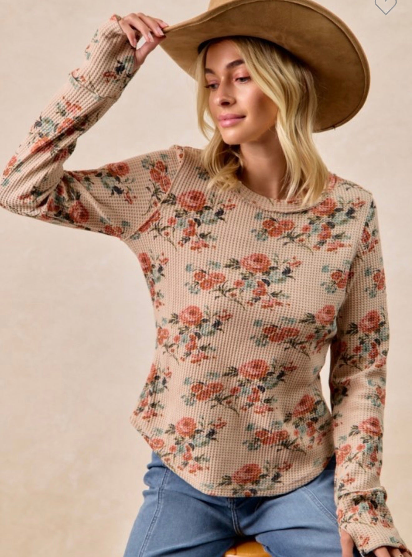Floral Print Waffle Top