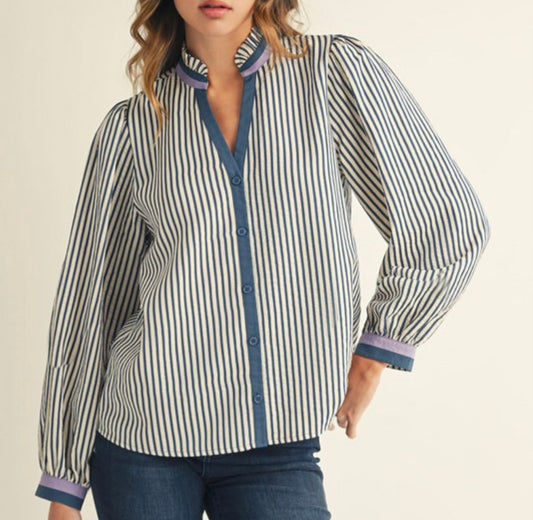 Ruffle Neck Striped Top