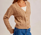 Cable Knit V Neck Cardigan Multiple Colors