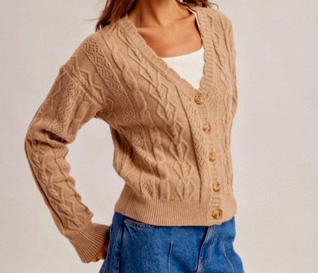 Cable Knit V Neck Cardigan Multiple Colors