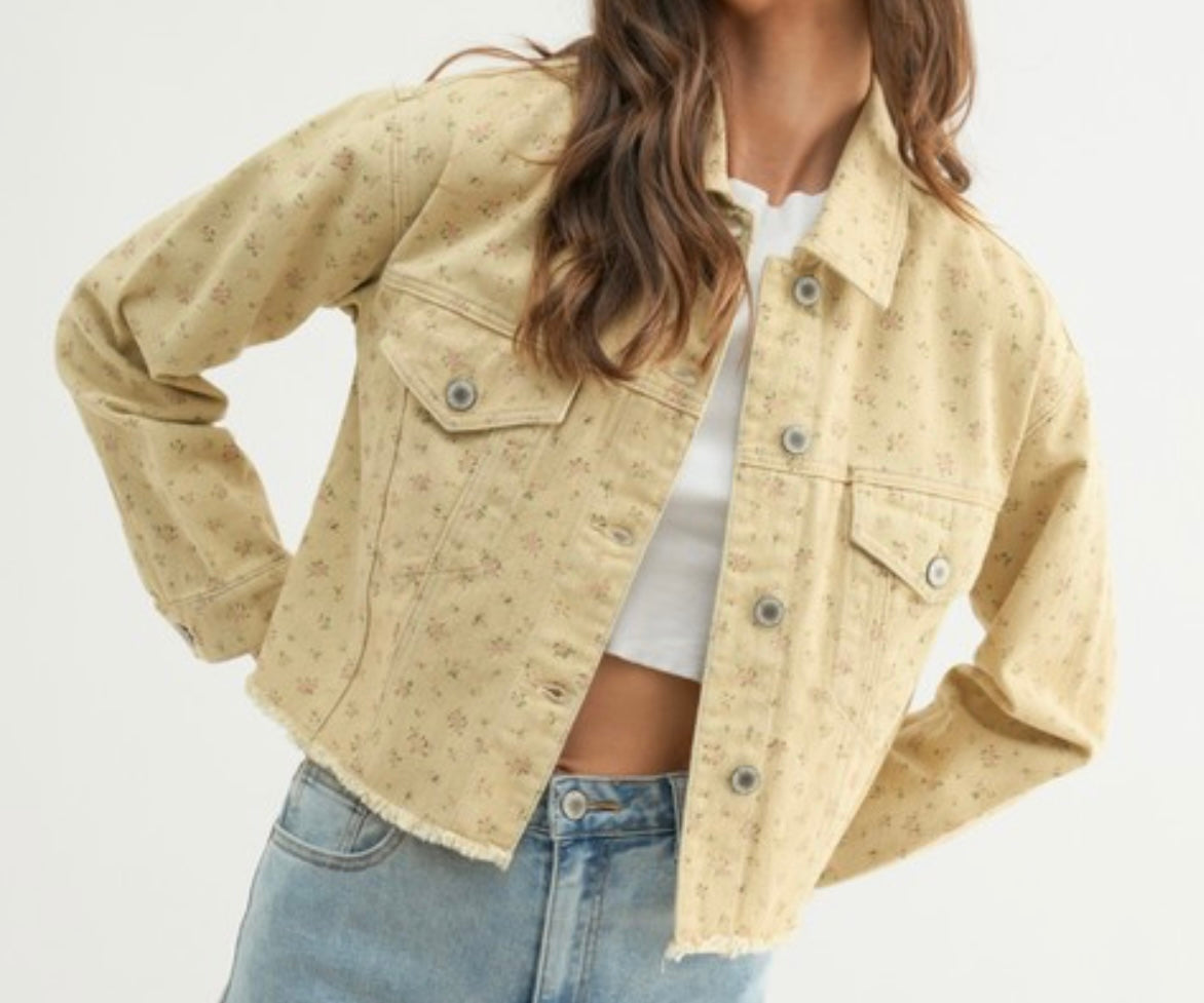 Tan Floral Denim Jacket