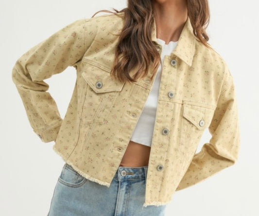 Tan Floral Denim Jacket