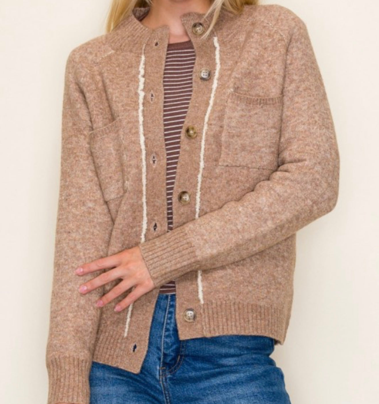 Mock Neck Button Cardigan Multiple Colors