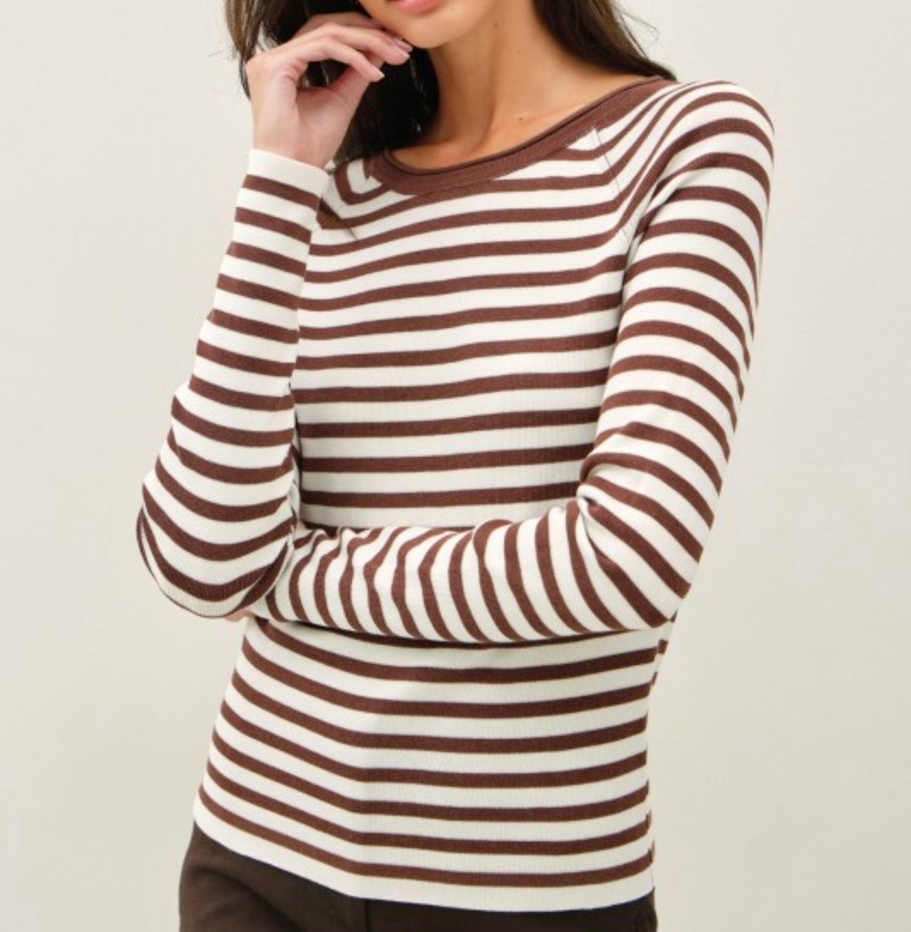 Brown Striped Raglan Sweater