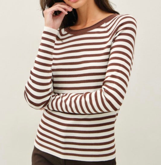 Brown Striped Raglan Sweater