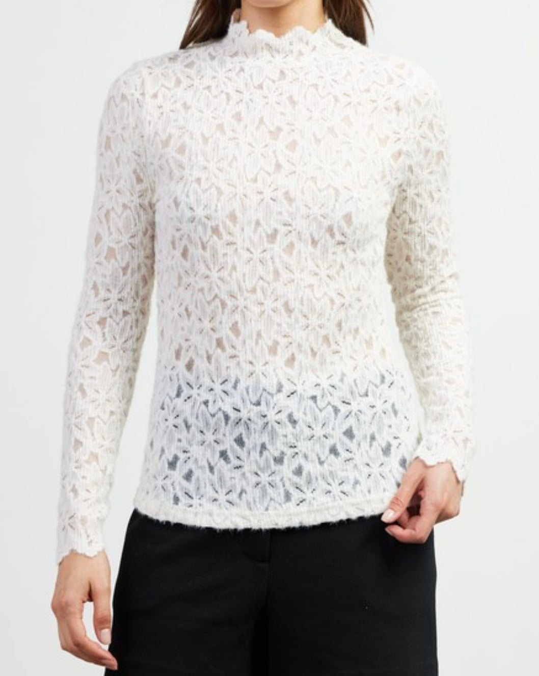 Lace Mock Neck Top Multiple Colors