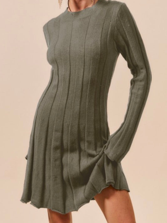 Olive Ribbed Dress