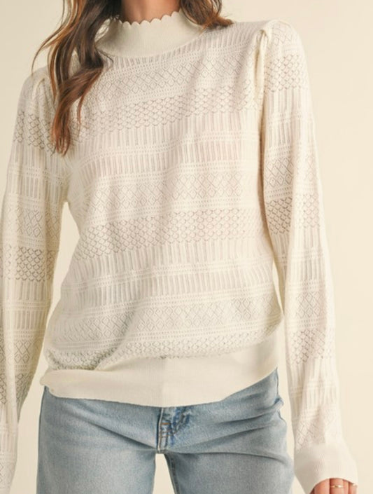 Lightweight Pointelle Sweater Multiple Colors